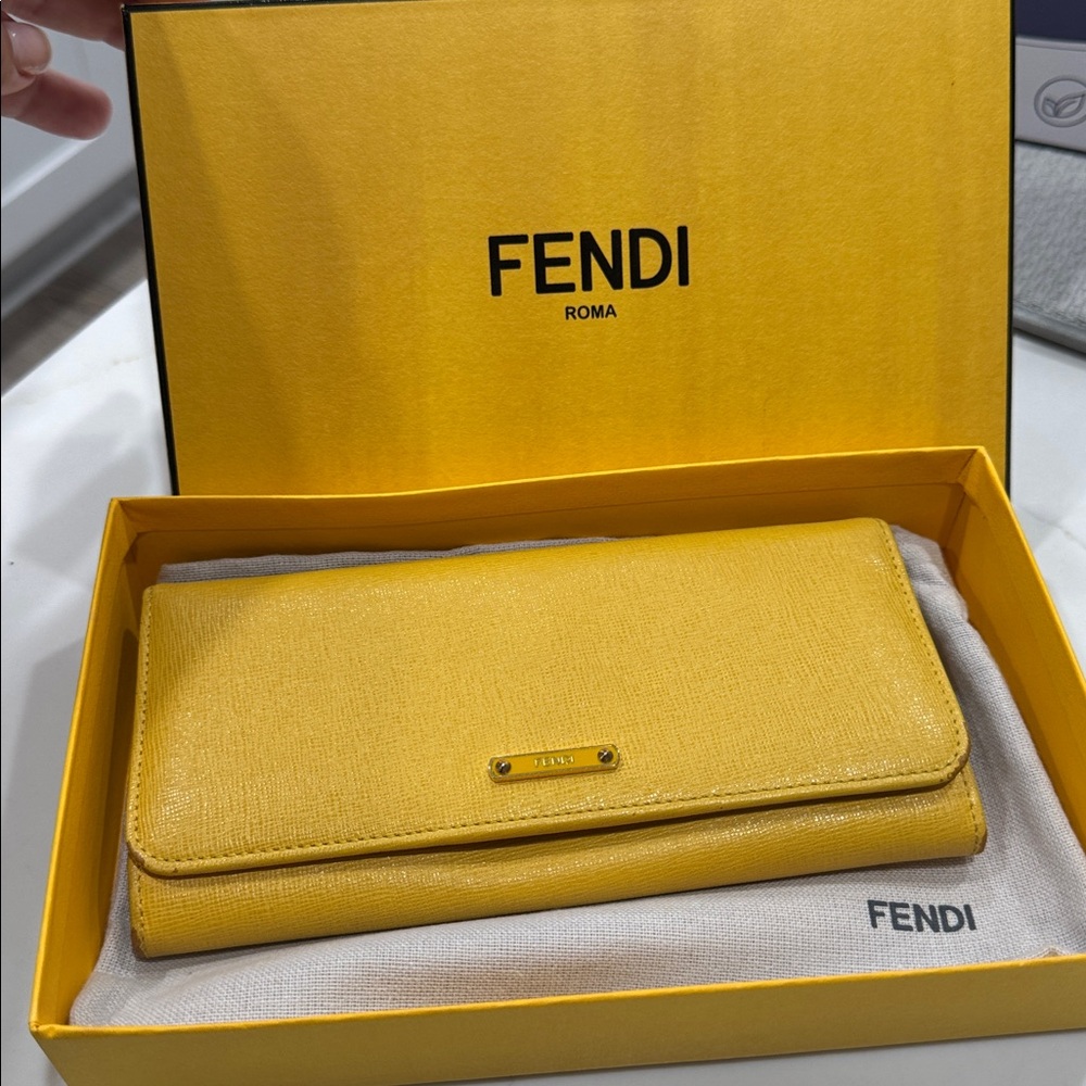 Fendi Long Wallet in Golden Yellow with Dust Bag & Box